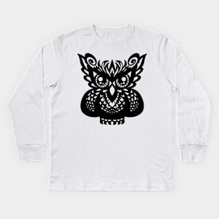 Owl, ornament, drawing, print, original picture, black and white, Gothic Kids Long Sleeve T-Shirt